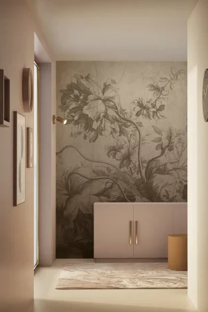 Superprijs Gradient Flowers Bloemen behang door Frans Uyterlinde Beige F-028